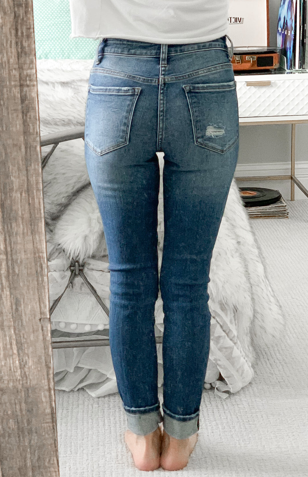Amber Destroyed Mid Rise Skinny Jeans