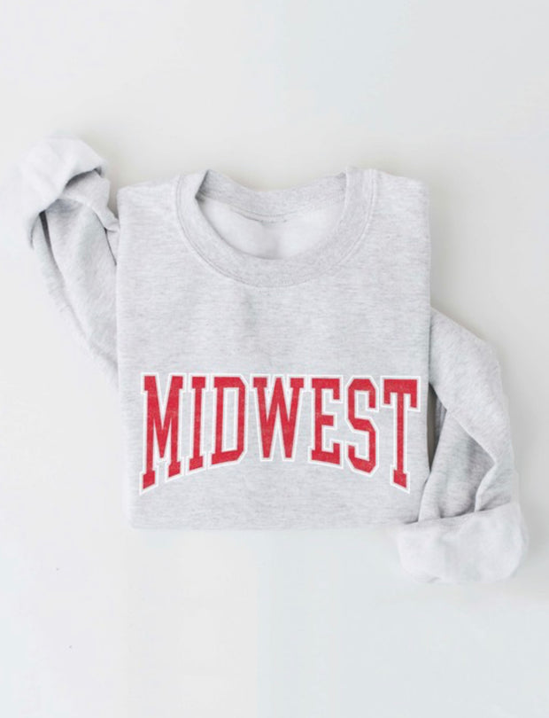 Midwest Graphic Crewneck Sweatshirt: Heather Gray/Red