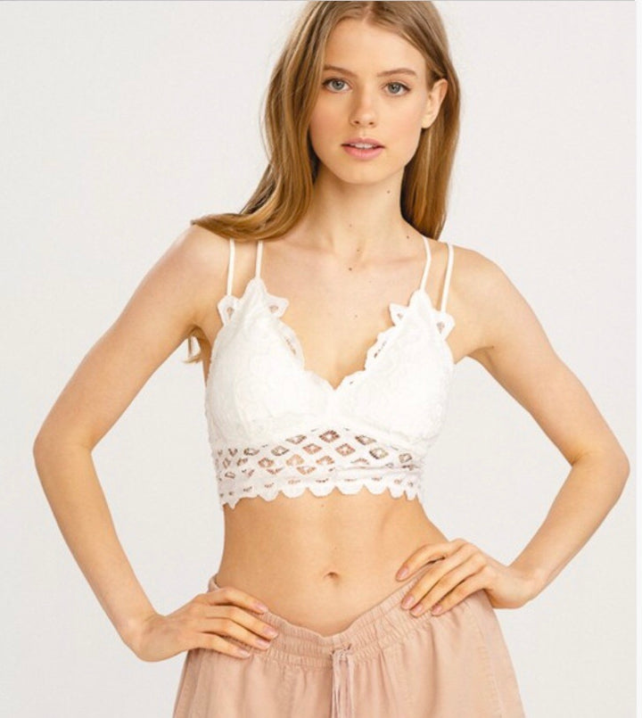 Stuck On You Scalloped Lace Bralette: White