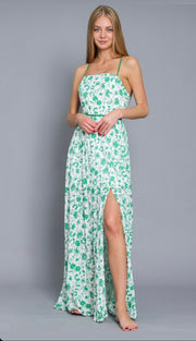 Miranda Green Floral Open Back Maxi Dress
