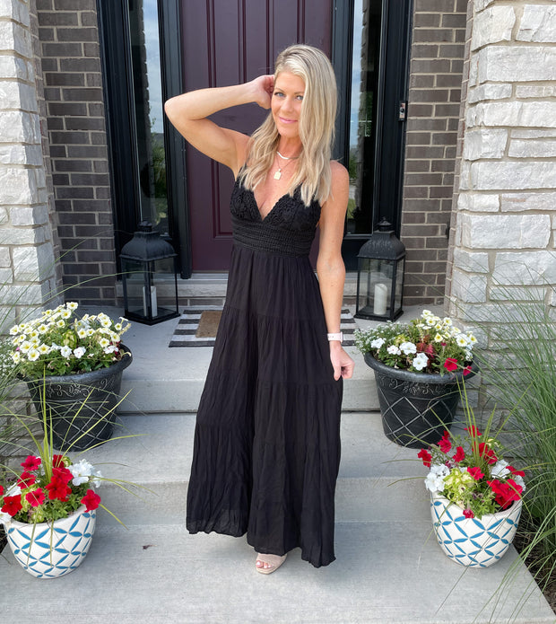 Daydreaming Lace Jumpsuit: Black