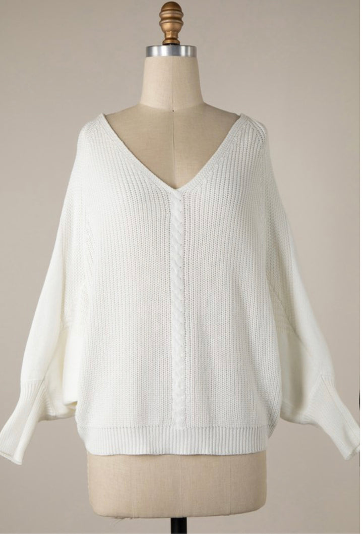 Straight Down The Middle Batwing Sweater: Ivory