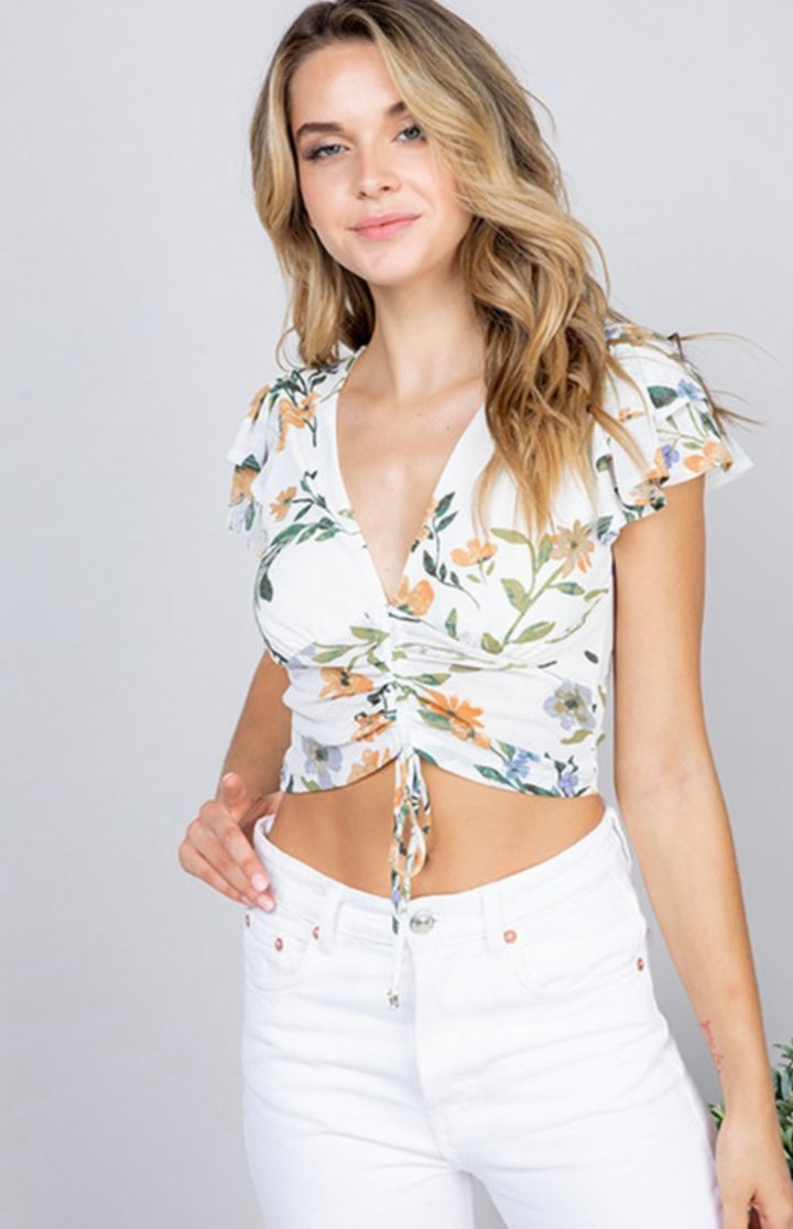 Ready For Romance Floral Ruched Crop Top