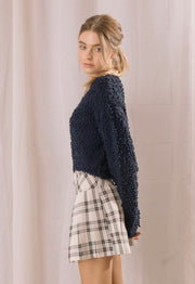 It's All I Want Popcorn Crop Sweater: Navy