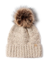 Cold As Ice Knit Fur Pom Beanie Hat: Beige