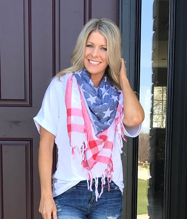 American Flag Fringe Scarf
