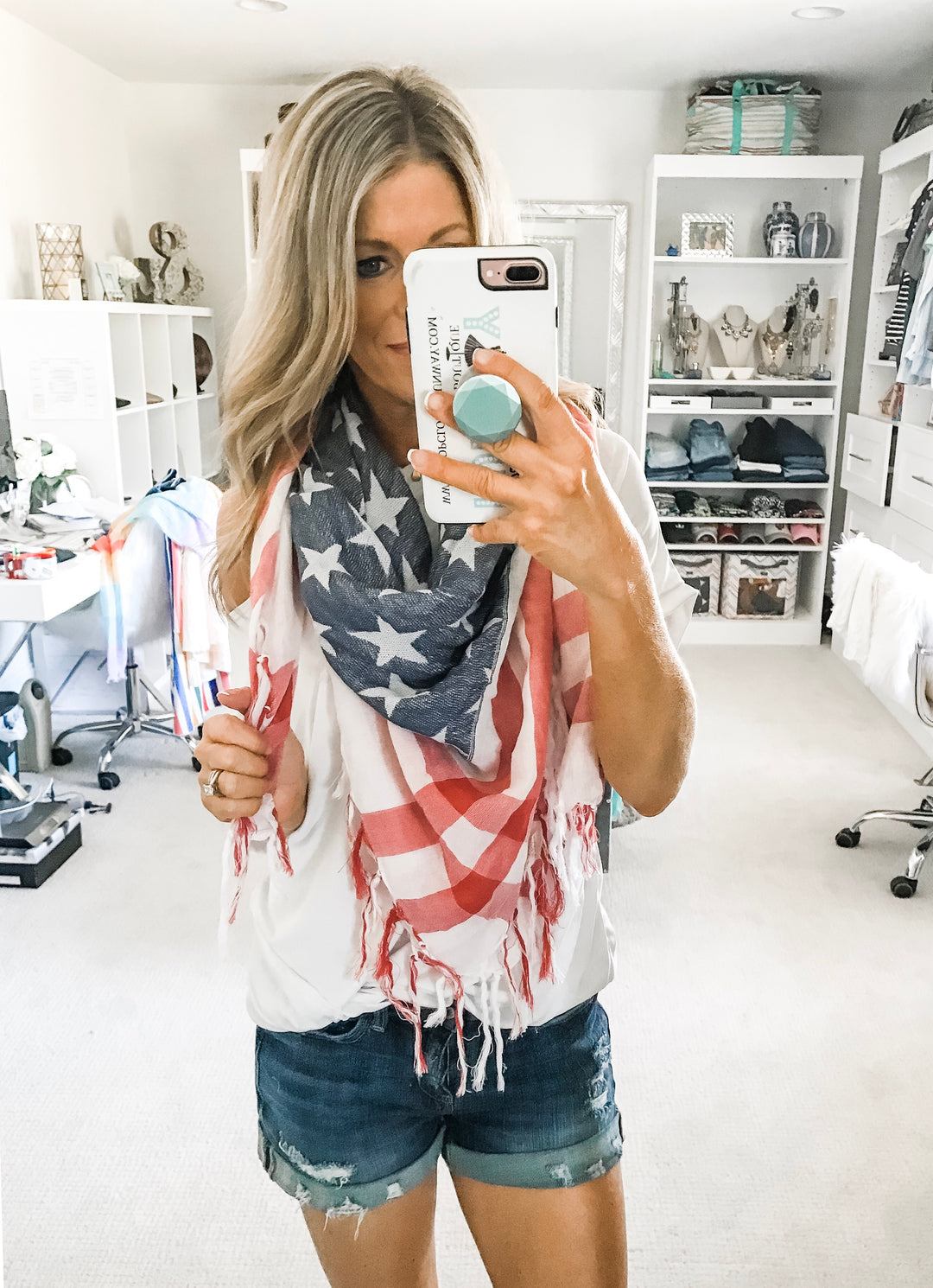 American Flag Fringe Scarf