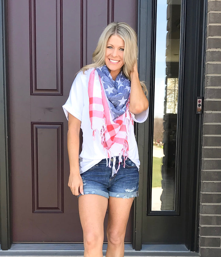 American Flag Fringe Scarf